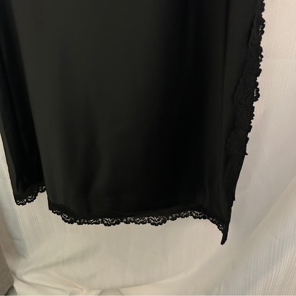 Satin Midi Skirt w/ Slit on Left Side and Lace Hem - Picture 3 of 3